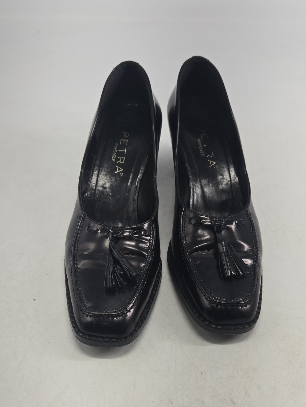 Petra Firenze Black Leather Tassel Loafer Made In Italy Heels 9
